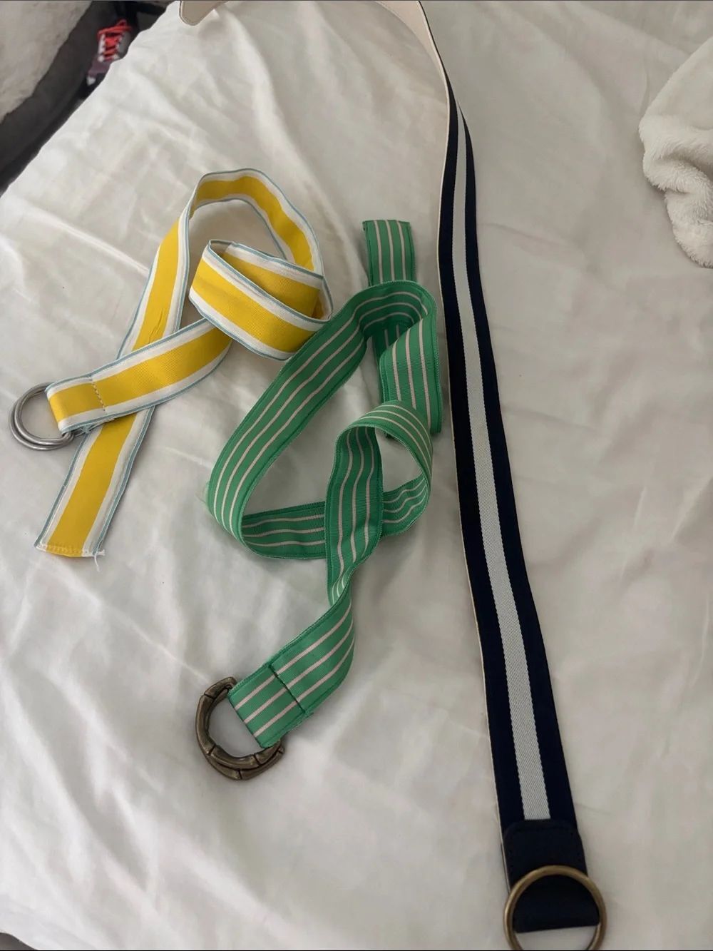 Jcrew 3 Striped Webbing Belts - Yellow, Green & Navy Trio size small/medium